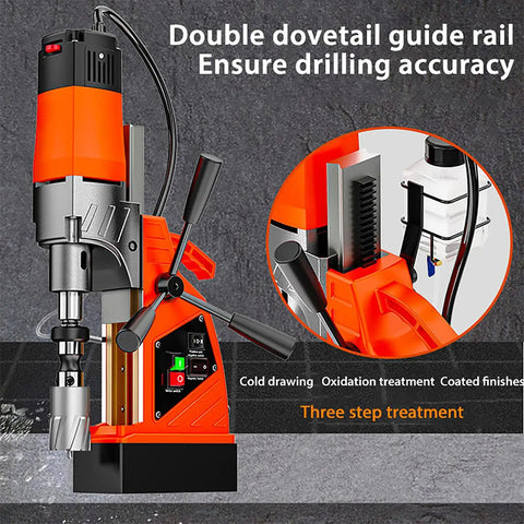 Heavy-Duty Magnetic Drill Press With 1380W Copper Motor And 16mm Boring Capacity featuring double dovetail rail for stability.