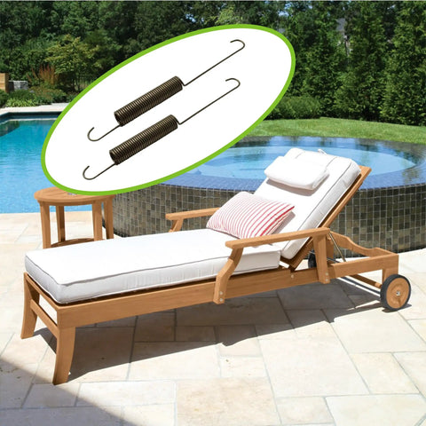 Heavy Duty Eight Inch Locking Tension Spring For Recliners Direct Replacement Part displayed with a recliner by a pool.