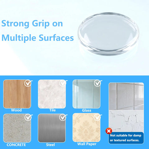 Clear Self Adhesive Door Stoppers For Wall Heavy Duty Gel Bumpers on various surfaces like wood, tile, and glass.