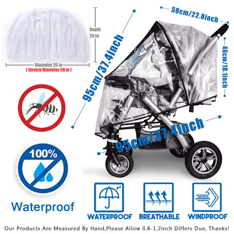 Must-Have All Weather Stroller Rain Cover And Baby Mosquito Net 2-Piece Set Universal Stroller Accessory Waterproof Windproof