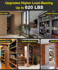 Hidden Door Hinge Kit With 620 Lbs Load Bearing Heavy Duty Stainless Steel Pivot Hinge 360 Degree Rotation Black Invisible Hardware For Secret Doors And Hidden Bookcase Doors, showcasing installed hidden doors and bookcases.