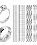 Clear Silicone Ring Guards Set For Loose Rings 12 Pack In Four Sizes Invisible Ring Resizer Tighteners installed on rings