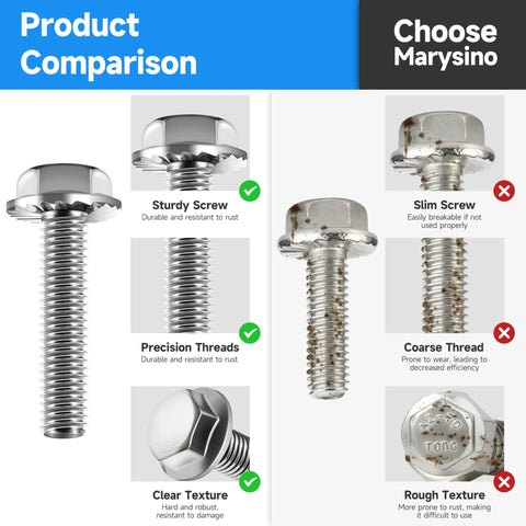 Flange M6 Bolt Set Stainless Steel 304 Kit With Nuts And Washers Assorted M6 Screws 12mm 16mm 20mm 25mm 30mm 1.0 Pitch comparison image