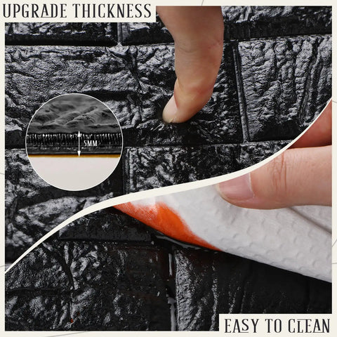 Close-up of sleek black 3D wall panels peel and stick foam brick wallpaper tiles with 5mm thickness and easy cleaning.