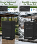 Fade Resistant Square Patio Fire Column Cover 21 Inch Waterproof Outdoor Tall Fire Pit Cover With 600D Polyester Fabric And Sealed Double Stitched Seams covering two fire columns in rain and snow.