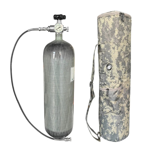 6.8L PCP Air Tank System For Paintball And HPA Scuba Gear, Carbon Fiber Tank With M18x1.5 Threads, 4500 PSI Dual Gauge Valve, Tank Bag Included