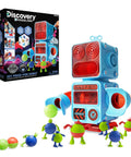 Prize Pod Robot Kit With 52 Piece Vending Machine Build Set And 12 Transforming Capsules, box and assembled robot