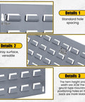 Close-up details of 2 Pack Louvered Steel Garage Panels Wall Mounted Organizer For Hanging Storage Bins And Cabinets Heavy Duty 36 By 19 Inches Space Saving Tool Organization Pegboard System showing hole spacing and gray surface.