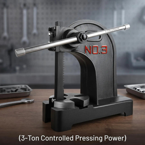 Boss Level 3 Ton Manual Arbor Press With 12 Inch Thick Steel Base And Slick Ratchet Leverage Handle For Heavy Duty Desktop Metal Stamping Forming Assembly Work