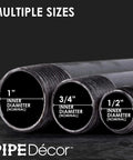 Multiple black steel pipes showing sizes including one inch by three inch black steel plumbing pipe six pack with pre cut connectors.