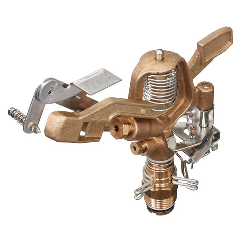 Heavy Duty Brass Impact Sprinkler Head Offering Close And Far Coverage With Dual Nozzles For total lawn protection, detailed view.