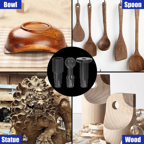 Three-piece wood grinder ball gouge burr set with 5/8-11 thread for 4.5 and 5 inch angle grinders