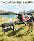 Portable Griddle Stand For Blackstone 17 And 22 Inch Griddles With Wheels in outdoor setup near car and mountains