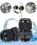 M25 Cable Gland Kit Four Pack Easy Install Waterproof Nylon Joint For Cable Fixing And Wiring Gland Replacement For Electrical Appliances Four Wire Holes 4 To 5mm Black, shown with cabinet wiring
