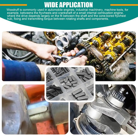 Woodruff Key Stock Assortment Kit With 180 Pieces 15 Round End Feather Keys Parallel Drive Shaft Keys For Fasteners Mechanical Industry Crankshaft Applications High Hardness Carbon Steel With Abrasion And Vibration Resistance used in mechanical applications