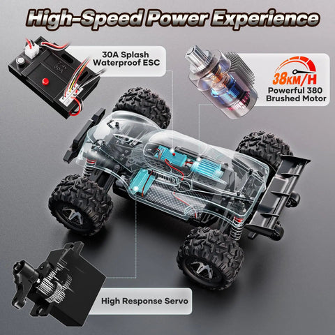 Diagram of All Terrain 4x4 Off Road Remote Control Car For Adults With 38+ KPH Speed showcasing components and motor