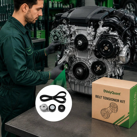 Mechanic installing Dodge Ram Belt Tensioner With Belt And Idler Pulley Kit Fits 2009 2010 2011 2012 2014 2016 2018 V8 5.7L