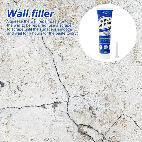 Fast Dry Wall Patch Kit For Holes And Cracks Self Adhesive Putty with white finish shown next to cracked wall surface.