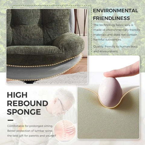 Close-up of Oversized 360 Degree Swivel Accent Chair With Ottoman in Grey, featuring high rebound sponge and eco-friendly material.