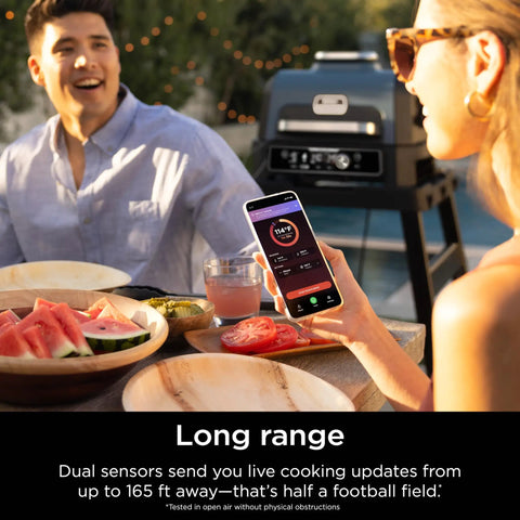 ProChef Wireless Meat Thermometer with Long Range Bluetooth, app display during outdoor cooking near grill