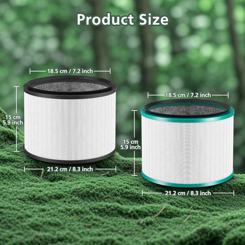 Two Pack HP01 HP02 Replacement Filter Set For Desk Purifiers And Hot And Cool Link Models DP01 DP02 DP03 shown on green surface