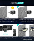 Installation guide for Solar Outdoor Lights 3 Head Motion Sensor Flood Light With Remote Control, wall mounting and setup steps.