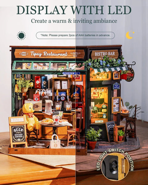 One Eighteen Scale Coffee Bar Dollhouse Kit With Led Lights Diorama Miniature House Building Kit For Adults Tipsy Restaurant Scene