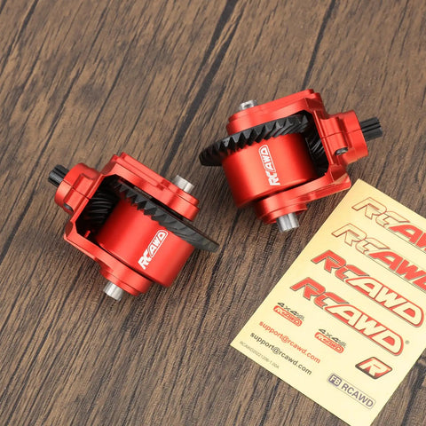 Two Piece 34T Differential And 13T Helical Gear Set For Arrma 1 To 10 And 1 To 8 Transmissions, chrome steel in red housing