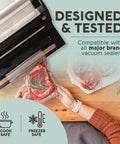 Person using Quart 8x12 Inch Vacuum Sealer Bags 100 Pack For Foodsaver And Seal A Meal Machines Built Tough BPA Free for sous vide