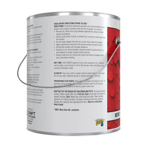 Back view of paint can showing instructions for Waterproof Paintable Putty Sealant That Fills Gaps And Cracks In Walls Drywall Concrete EPDM Roofs And RVs Blocks Water And Air Like A Champ UV Resistant Easy To Paint White