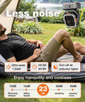 Man relaxing in a tent with 30000mAh Portable Camping Fan With Remote And LED Lantern, Cordless Battery Powered Fan nearby