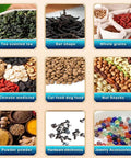 Rock Solid Automatic Powder Filling Machine With Heavy Duty Stainless Body And Smart Touch Screen Controller Delivers Spot On Weight Precision For Tea Leaves Coffee Beans Flour Seeds And Craft Supplies Packaging Tasks display of various dry goods.