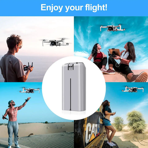 2 Pack Mini 2 Series Intelligent Flight Batteries 2400mAh Upgrade for DJI Mini 4K, Mini 2, Mini 2 SE and Mini SE shown with drones
