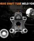 Drive shaft tube weld yoke for 1350 U-joint, 4-bolt flange with pilot bore and cap view