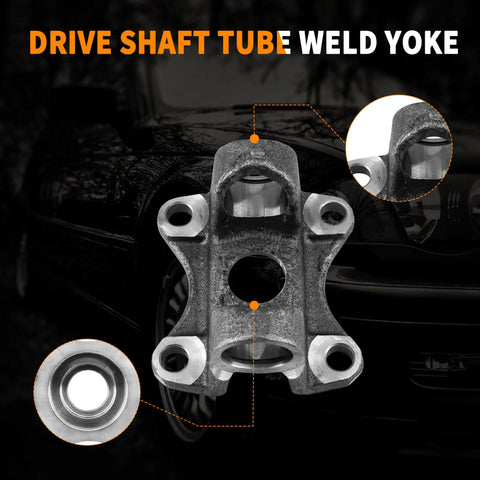 Drive shaft tube weld yoke for 1350 U-joint, 4-bolt flange with pilot bore and cap view