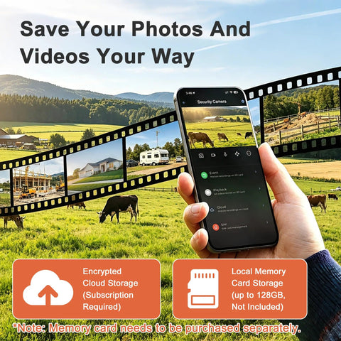 No Fuss Off Grid 4G LTE Cellular Wireless Security Camera For Remote Cabins Ranches And Pastures Straight Synced To Your Phone Without Wi Fi Or Complicated Wiring Setup displayed on smartphone outdoors.