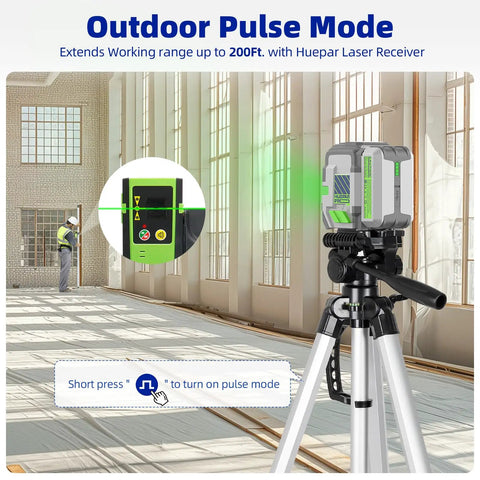Rechargeable Self Leveling Green Laser Level With Outdoor Pulse Mode, 360 Degree Magnetic Bracket, 18 Hour Runtime, Compact Pro Grade Design, Hard Carrying Case Included, Ideal For Indoors Or Outdoors DIY Framing And Installations on tripod