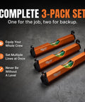 Pro Grade Aluminum String Line Level For Masonry And Fence Jobs, Heavy Duty 3-pack set in orange aluminum with precision vials.