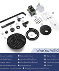 10 Inch Matte Black Round Rain Shower Set With Wall Mounted Rainfall Head And Handle Trim Kit, 2-Function Shower Fixtures contents