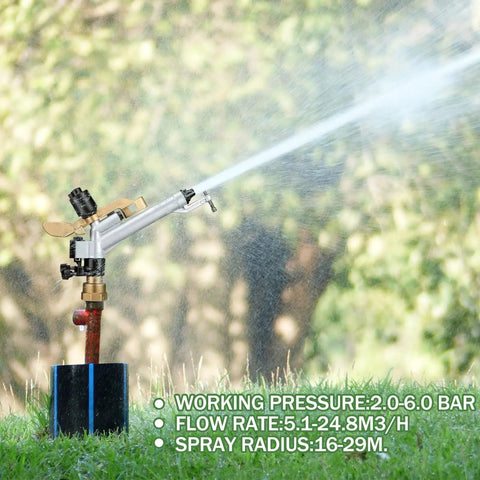 One And A Half Inch Sprinkler Spray Gun Kit With 360 Degree Adjustable Heads And Nozzle Set spraying water on lawn
