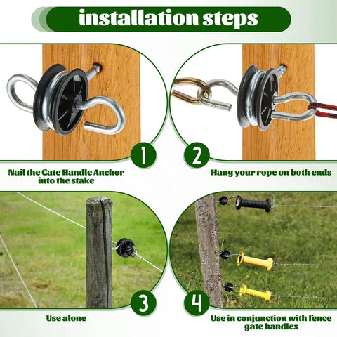 Installation steps for 12 Pack Black Electric Fence Insulators With Screws And Post Anchors For Ring Wooden Posts And Gate Handles