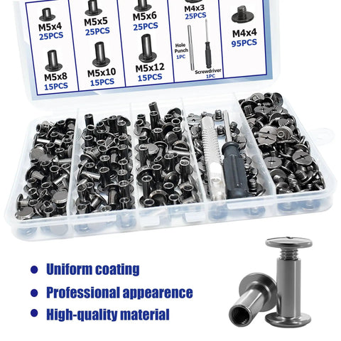 Top Shelf Chicago Screw Kit 120 Piece Set Heavy Duty Carbon Steel Barrel Nuts in clear storage case with assorted sizes.