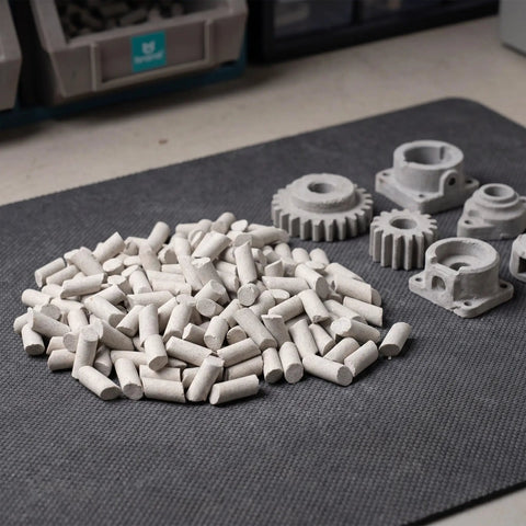 Cylinder Shaped Silicon Carbide Tumbling Media 440g Pro Grade Deburring And Self Loss Prevention For Industrial Finishing, Heavy Duty Vibratory Bowl Polisher For Ceramic Workpieces, white cylinders on mat