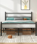 Built Like A Tank Metal Platform Bed Frame With Headboard And Footboard, 14 Inch Full Size Steel Slat Base, No Box Spring Required, Quiet Comfort With Ample Underbed Storage, No Fuss Assembly, Black, showcased in a modern bedroom.