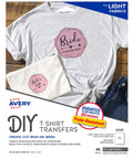 Light T Shirt Transfers 8938 Pack Of 18 For White And Light Color Cotton Or Cotton Polyester Blends shown with sample T-shirt design