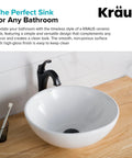 Elavo Round Vessel White Porcelain Ceramic Bathroom Sink 16 Inch for Modern Bathrooms with sleek black faucet