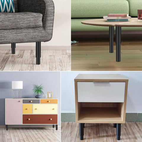 Solid As A Rock Adjustable Metal Furniture Legs Set Of Four For Beds Sofas And Dressers With Quick Height Adjust from Seven To Twelve Point Six Inches handles heavy loads without skipping a beat, displayed under various furniture.