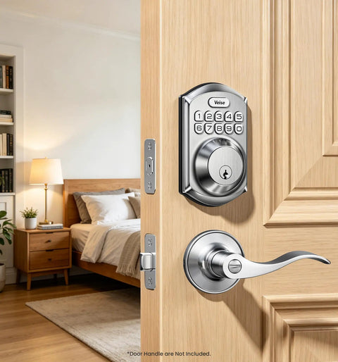 Hassle Free Keyless Entry Deadbolt With Electronic Keypad Lock In Satin Nickel Boasting 20 Unique Passcodes And Smart Auto Locking For Easy Peasy Access And Top Notch Residential Security