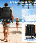 Person carrying Premium Portable Camping Chair With Five Position Recliner Lightweight Foldable Outdoor Lounger on beach