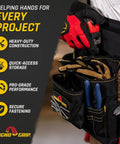 20 Pocket Builder Tool Rig With Magnetic Storage For Quick Access shown with tools in pockets, close-up view of belt in use.